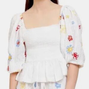 Women’s Tanya Taylor Emma Top Floral Top/White size small - gently worn
